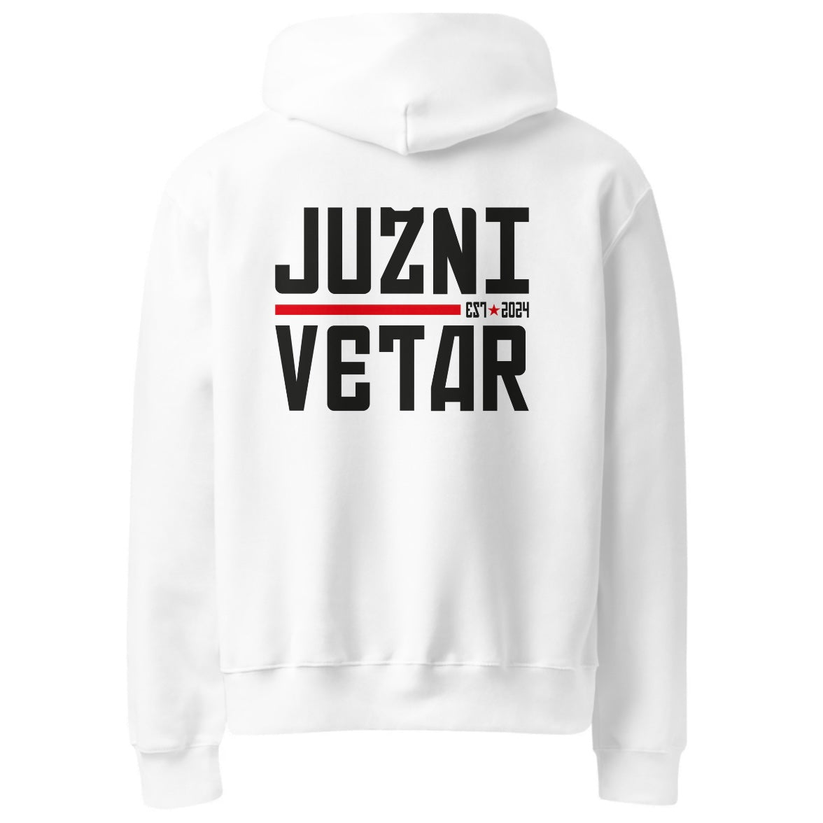 JUZNI VETAR Premium Hoodie – Minimal Front, Bold Back