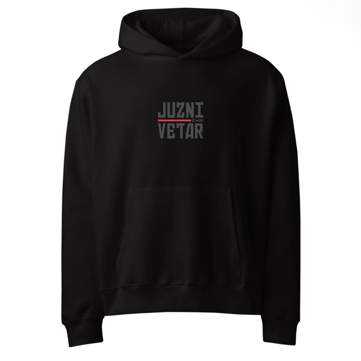 JUZNI VETAR Premium Hoodie – Minimal Front, Bold Back
