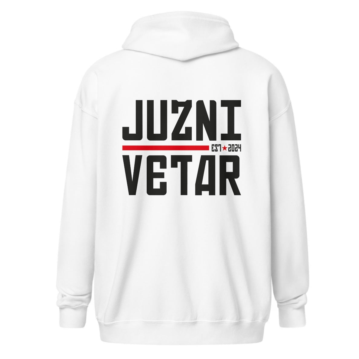 JUZNI VETAR Premium Zip Hoodie – Minimal Front, Bold Back