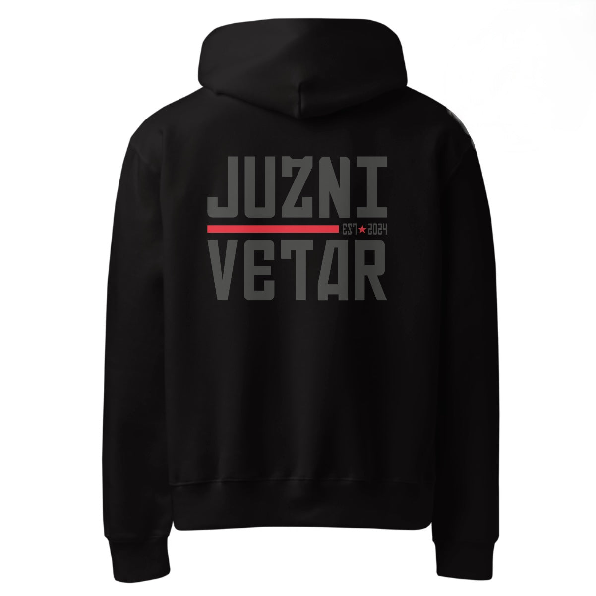 JUZNI VETAR Premium Hoodie – Minimal Front, Bold Back